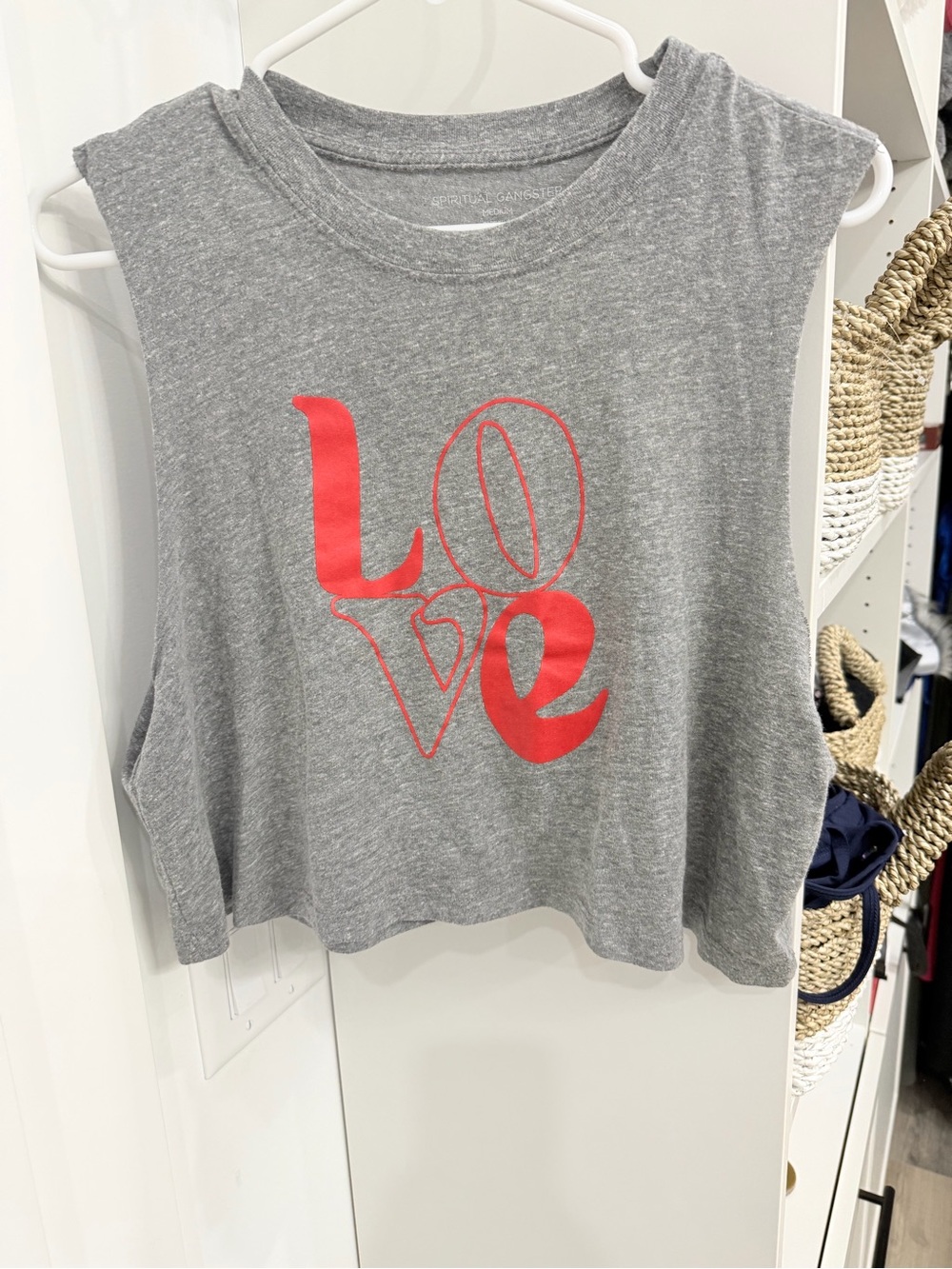 Spiritual Gangster Gray Muscle Tee with Red LOVE Graphic